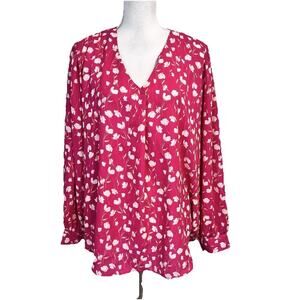 LUSH Blouse Top Plus size 2X Pink Floral Daisies Summer Garden Church Career